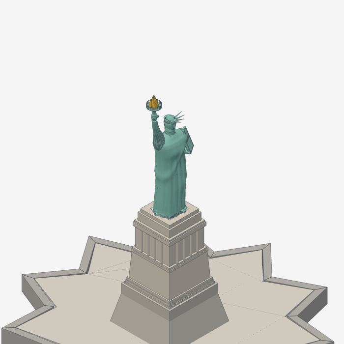 The Statue of Liberty on its pedestal and star-shaped base in Stomra's 3D view.