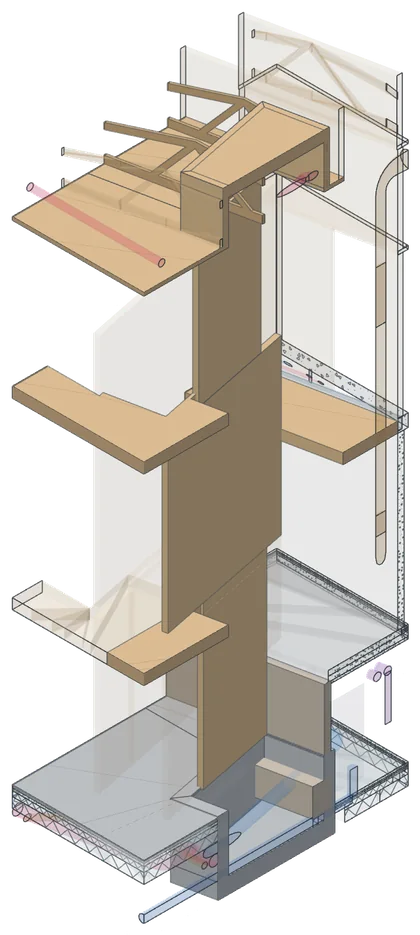 Option C: a wider shaft that moves the CLT walls on every level